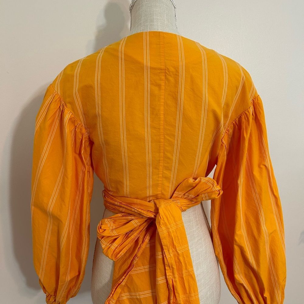 Acler Wyatt Blouse Orange White Stripe Wrap Puff Sleeve Tie Size 2 - Picture 5 of 10